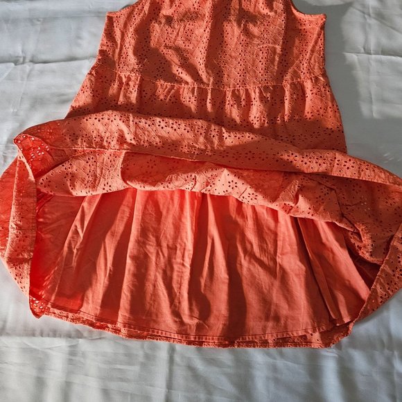 LOFT Women's Lively Coral Ruffled Neck Eyelet Tiered Swing Dress Size Medium NWT - Picture 6 of 11